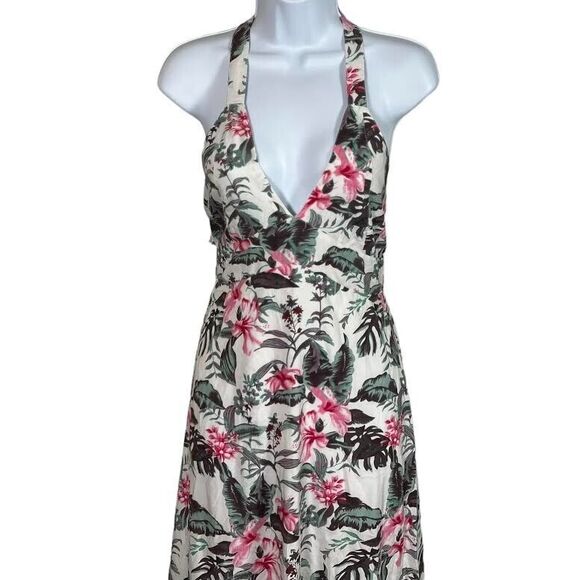 Sim & Sam Womens Pink/Gray/Green Tropical Smocked Lined V-Neck Maxi Dres… - Picture 3 of 14